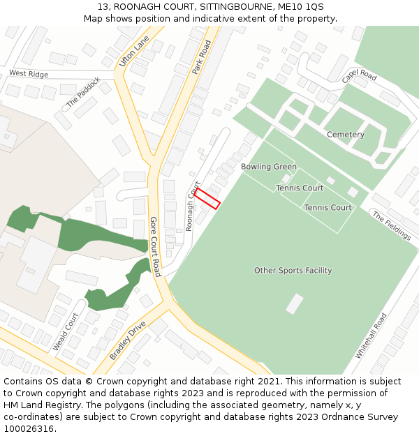 13, ROONAGH COURT, SITTINGBOURNE, ME10 1QS: Location map and indicative extent of plot