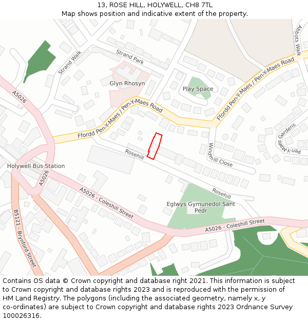 13, ROSE HILL, HOLYWELL, CH8 7TL: Location map and indicative extent of plot