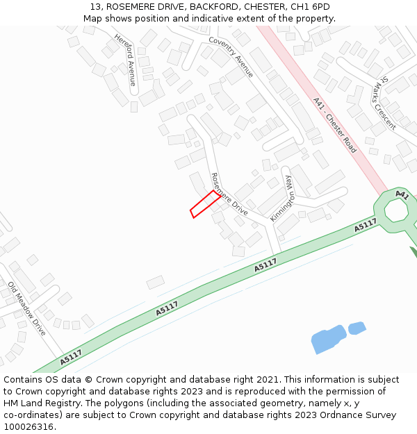 13, ROSEMERE DRIVE, BACKFORD, CHESTER, CH1 6PD: Location map and indicative extent of plot