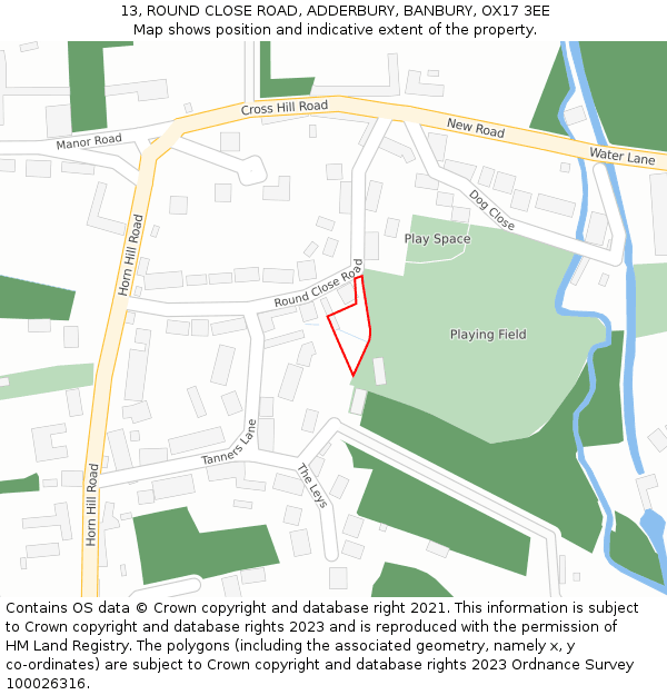 13, ROUND CLOSE ROAD, ADDERBURY, BANBURY, OX17 3EE: Location map and indicative extent of plot