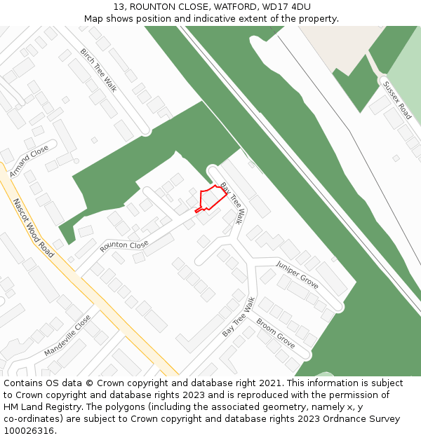 13, ROUNTON CLOSE, WATFORD, WD17 4DU: Location map and indicative extent of plot