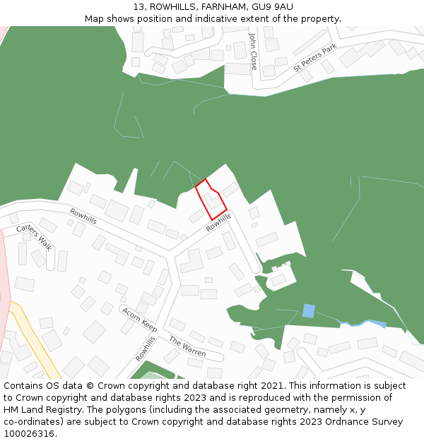 13, ROWHILLS, FARNHAM, GU9 9AU: Location map and indicative extent of plot