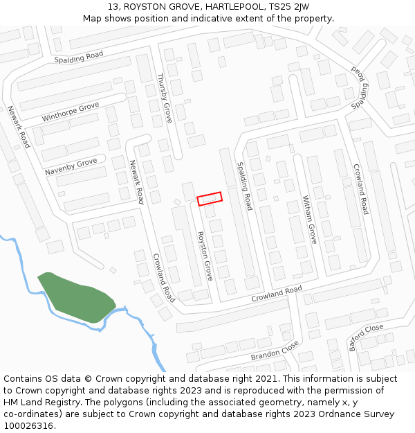 13, ROYSTON GROVE, HARTLEPOOL, TS25 2JW: Location map and indicative extent of plot