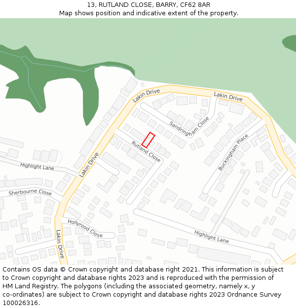 13, RUTLAND CLOSE, BARRY, CF62 8AR: Location map and indicative extent of plot