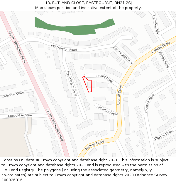 13, RUTLAND CLOSE, EASTBOURNE, BN21 2SJ: Location map and indicative extent of plot