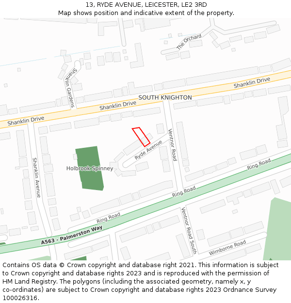 13, RYDE AVENUE, LEICESTER, LE2 3RD: Location map and indicative extent of plot