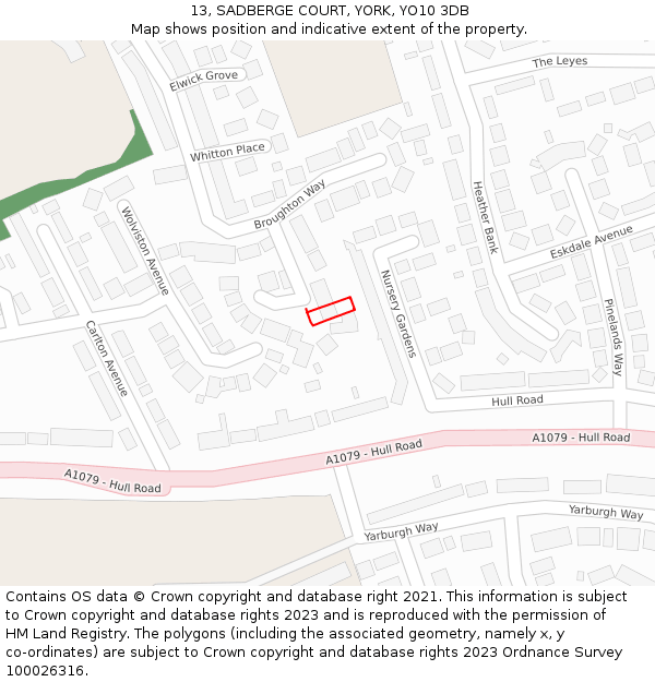 13, SADBERGE COURT, YORK, YO10 3DB: Location map and indicative extent of plot