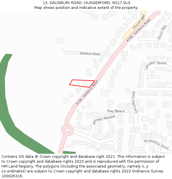 13, SALISBURY ROAD, HUNGERFORD, RG17 0LG: Location map and indicative extent of plot