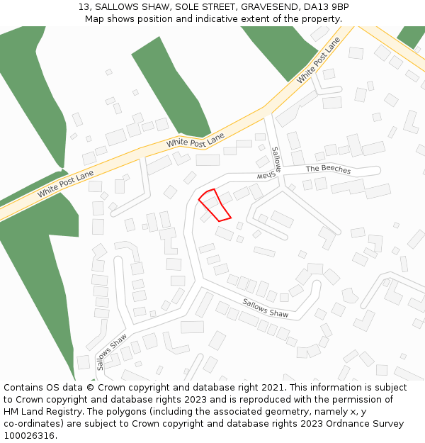 13, SALLOWS SHAW, SOLE STREET, GRAVESEND, DA13 9BP: Location map and indicative extent of plot