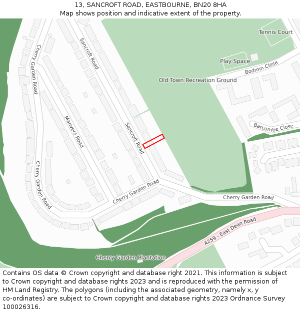 13, SANCROFT ROAD, EASTBOURNE, BN20 8HA: Location map and indicative extent of plot