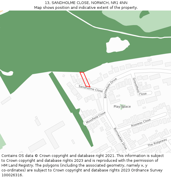 13, SANDHOLME CLOSE, NORWICH, NR1 4NN: Location map and indicative extent of plot