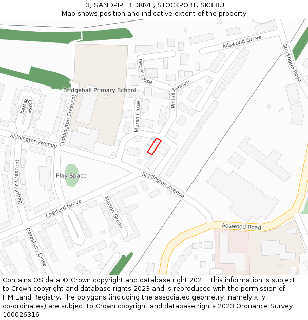 13, SANDPIPER DRIVE, STOCKPORT, SK3 8UL: Location map and indicative extent of plot