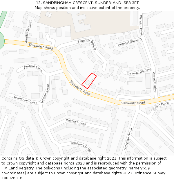 13, SANDRINGHAM CRESCENT, SUNDERLAND, SR3 3PT: Location map and indicative extent of plot