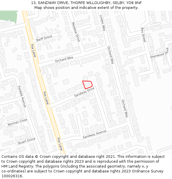 13, SANDWAY DRIVE, THORPE WILLOUGHBY, SELBY, YO8 9NF: Location map and indicative extent of plot
