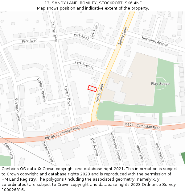 13, SANDY LANE, ROMILEY, STOCKPORT, SK6 4NE: Location map and indicative extent of plot