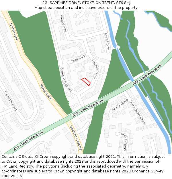 13, SAPPHIRE DRIVE, STOKE-ON-TRENT, ST6 8HJ: Location map and indicative extent of plot