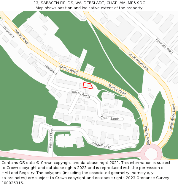 13, SARACEN FIELDS, WALDERSLADE, CHATHAM, ME5 9DG: Location map and indicative extent of plot