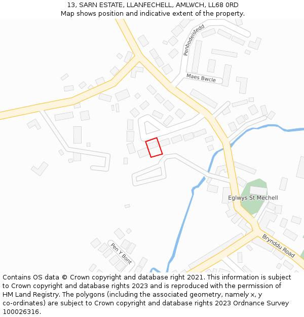 13, SARN ESTATE, LLANFECHELL, AMLWCH, LL68 0RD: Location map and indicative extent of plot