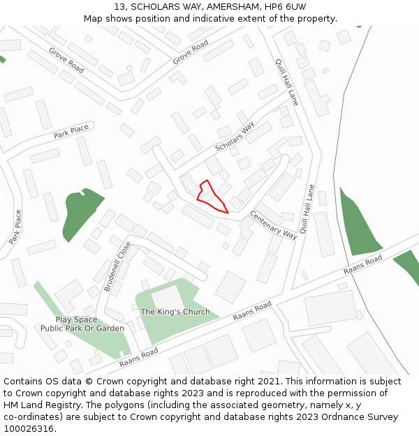 13, SCHOLARS WAY, AMERSHAM, HP6 6UW: Location map and indicative extent of plot