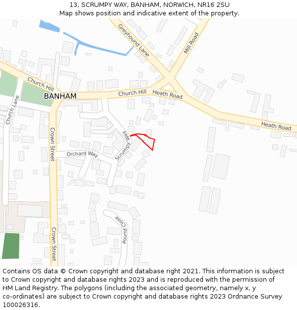 13, SCRUMPY WAY, BANHAM, NORWICH, NR16 2SU: Location map and indicative extent of plot