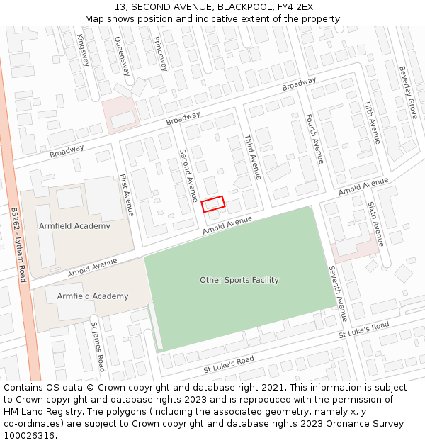 13, SECOND AVENUE, BLACKPOOL, FY4 2EX: Location map and indicative extent of plot