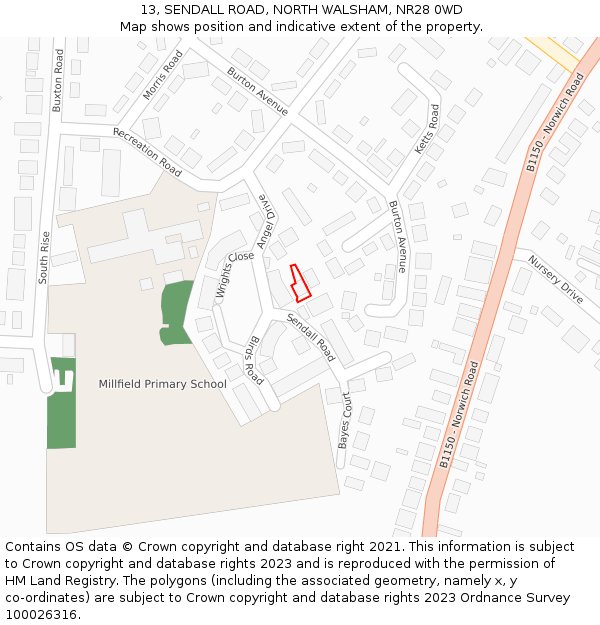 13, SENDALL ROAD, NORTH WALSHAM, NR28 0WD: Location map and indicative extent of plot