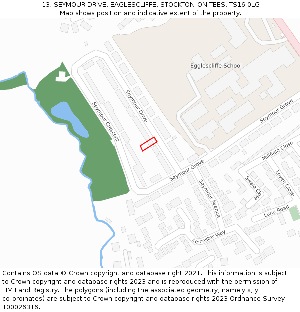 13, SEYMOUR DRIVE, EAGLESCLIFFE, STOCKTON-ON-TEES, TS16 0LG: Location map and indicative extent of plot