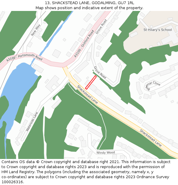 13, SHACKSTEAD LANE, GODALMING, GU7 1RL: Location map and indicative extent of plot