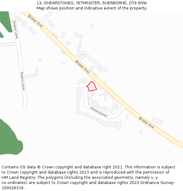 13, SHEARSTONES, YETMINSTER, SHERBORNE, DT9 6NW: Location map and indicative extent of plot