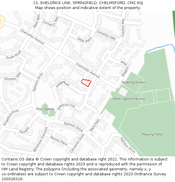 13, SHELDRICK LINK, SPRINGFIELD, CHELMSFORD, CM2 6GJ: Location map and indicative extent of plot