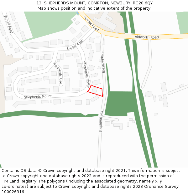 13, SHEPHERDS MOUNT, COMPTON, NEWBURY, RG20 6QY: Location map and indicative extent of plot