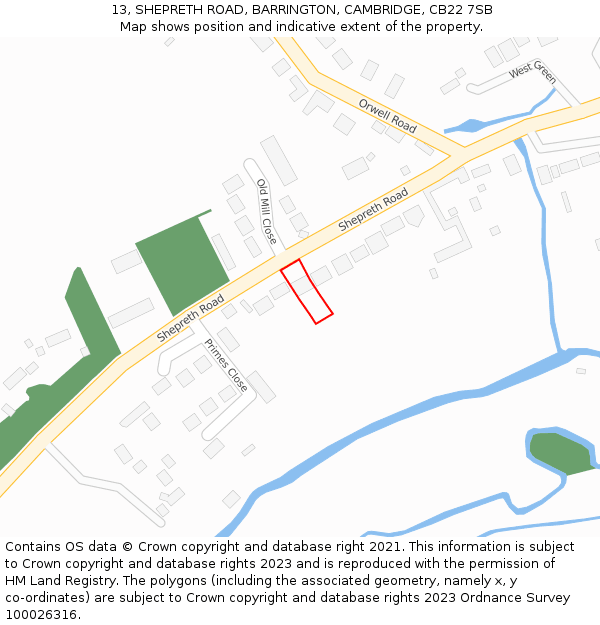 13, SHEPRETH ROAD, BARRINGTON, CAMBRIDGE, CB22 7SB: Location map and indicative extent of plot