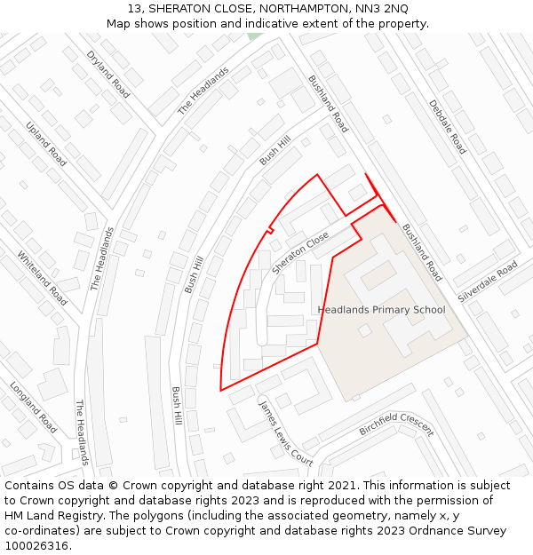 13, SHERATON CLOSE, NORTHAMPTON, NN3 2NQ: Location map and indicative extent of plot