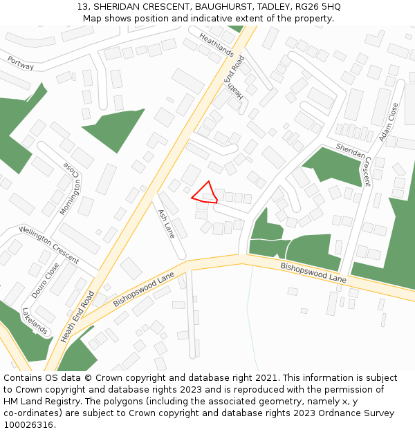 13, SHERIDAN CRESCENT, BAUGHURST, TADLEY, RG26 5HQ: Location map and indicative extent of plot