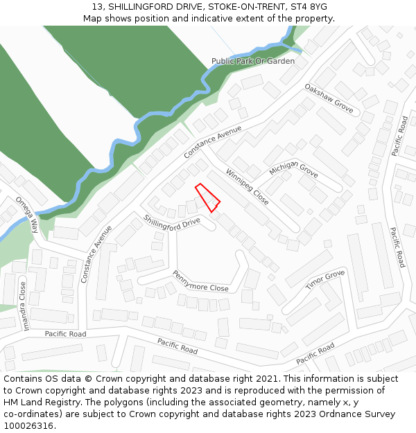 13, SHILLINGFORD DRIVE, STOKE-ON-TRENT, ST4 8YG: Location map and indicative extent of plot