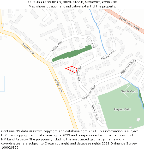13, SHIPPARDS ROAD, BRIGHSTONE, NEWPORT, PO30 4BG: Location map and indicative extent of plot