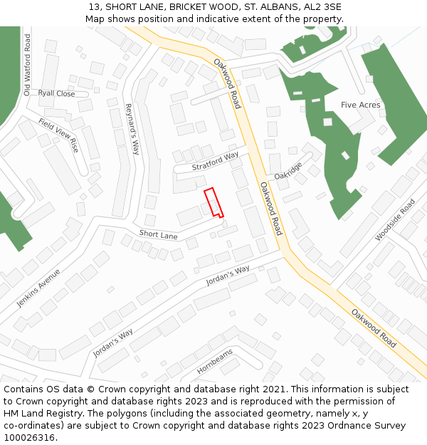 13, SHORT LANE, BRICKET WOOD, ST. ALBANS, AL2 3SE: Location map and indicative extent of plot