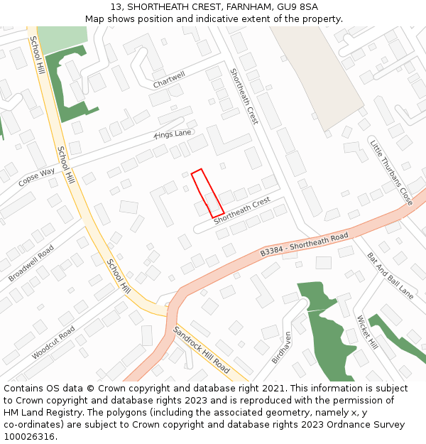 13, SHORTHEATH CREST, FARNHAM, GU9 8SA: Location map and indicative extent of plot