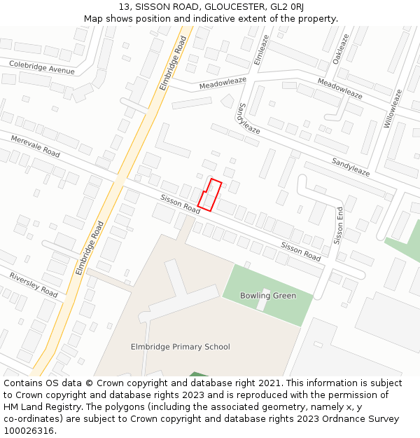 13, SISSON ROAD, GLOUCESTER, GL2 0RJ: Location map and indicative extent of plot