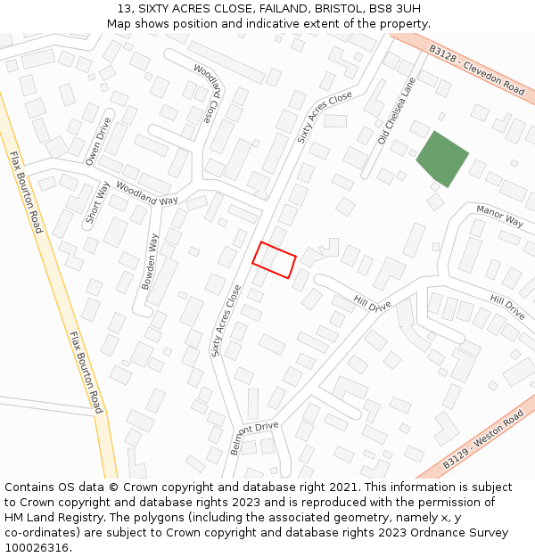 13, SIXTY ACRES CLOSE, FAILAND, BRISTOL, BS8 3UH: Location map and indicative extent of plot