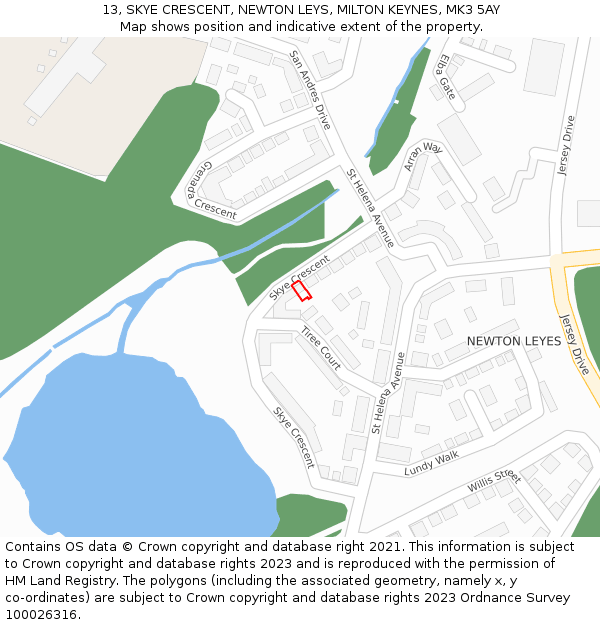 13, SKYE CRESCENT, NEWTON LEYS, MILTON KEYNES, MK3 5AY: Location map and indicative extent of plot