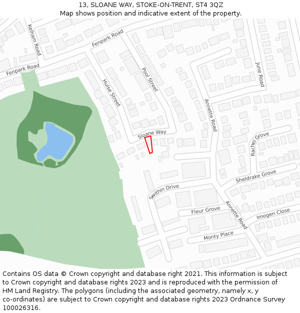 13, SLOANE WAY, STOKE-ON-TRENT, ST4 3QZ: Location map and indicative extent of plot