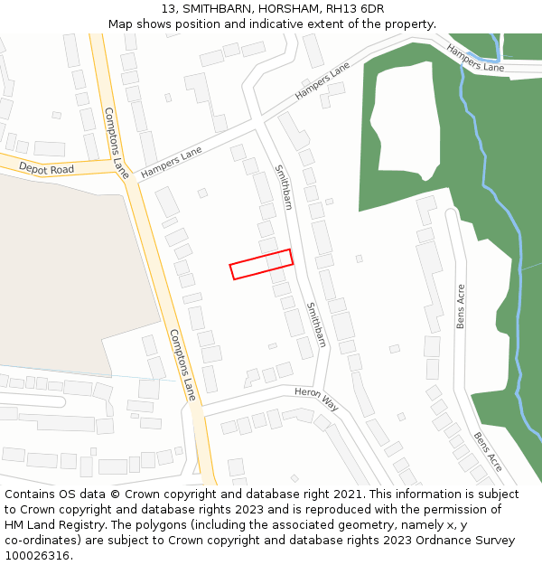 13, SMITHBARN, HORSHAM, RH13 6DR: Location map and indicative extent of plot