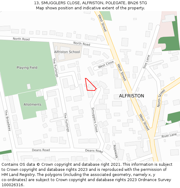 13, SMUGGLERS CLOSE, ALFRISTON, POLEGATE, BN26 5TG: Location map and indicative extent of plot