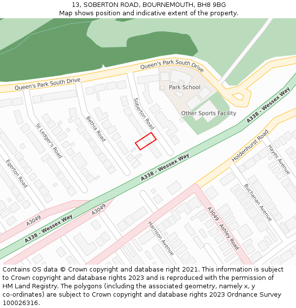 13, SOBERTON ROAD, BOURNEMOUTH, BH8 9BG: Location map and indicative extent of plot