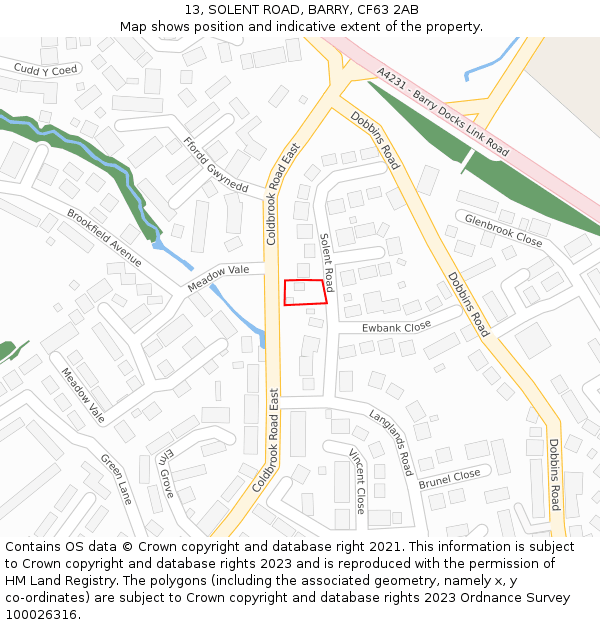 13, SOLENT ROAD, BARRY, CF63 2AB: Location map and indicative extent of plot