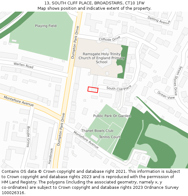 13, SOUTH CLIFF PLACE, BROADSTAIRS, CT10 1FW: Location map and indicative extent of plot