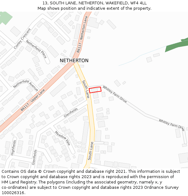 13, SOUTH LANE, NETHERTON, WAKEFIELD, WF4 4LL: Location map and indicative extent of plot