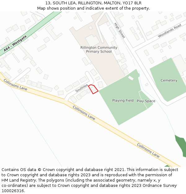 13, SOUTH LEA, RILLINGTON, MALTON, YO17 8LR: Location map and indicative extent of plot