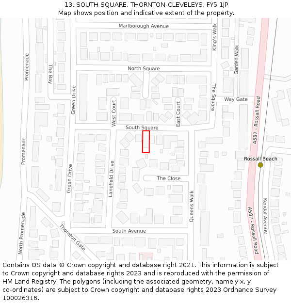 13, SOUTH SQUARE, THORNTON-CLEVELEYS, FY5 1JP: Location map and indicative extent of plot